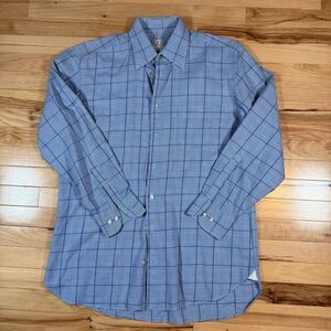 Peter Millar Mens Size Medium Blue Plaid Long Sleeve Button Up/Dress Shirt